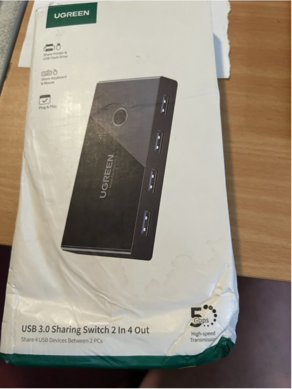 Sharing Switch 2 in 4 out USB 3.0 Ugreen Plug and Play Model US216